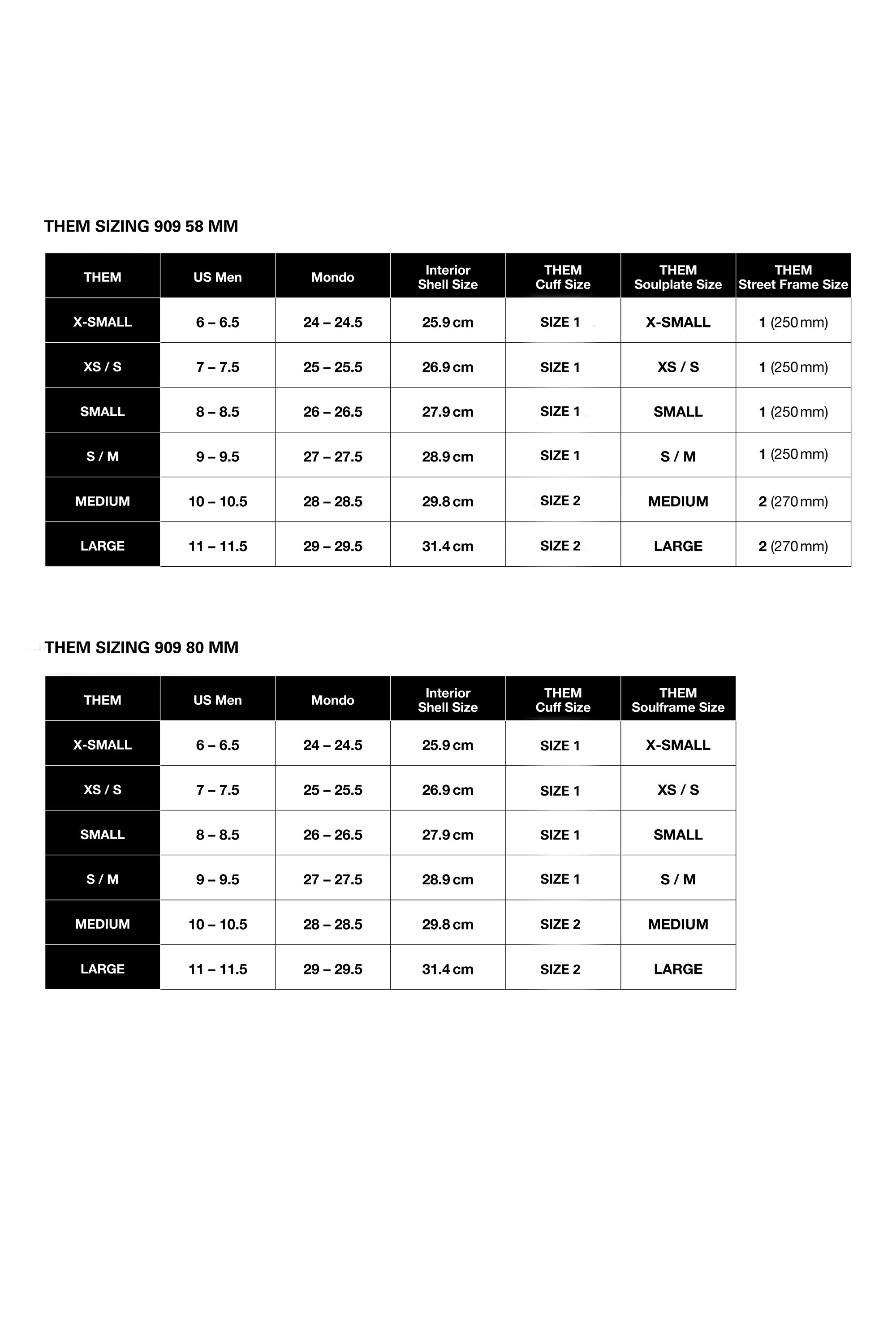 Official Size Chart