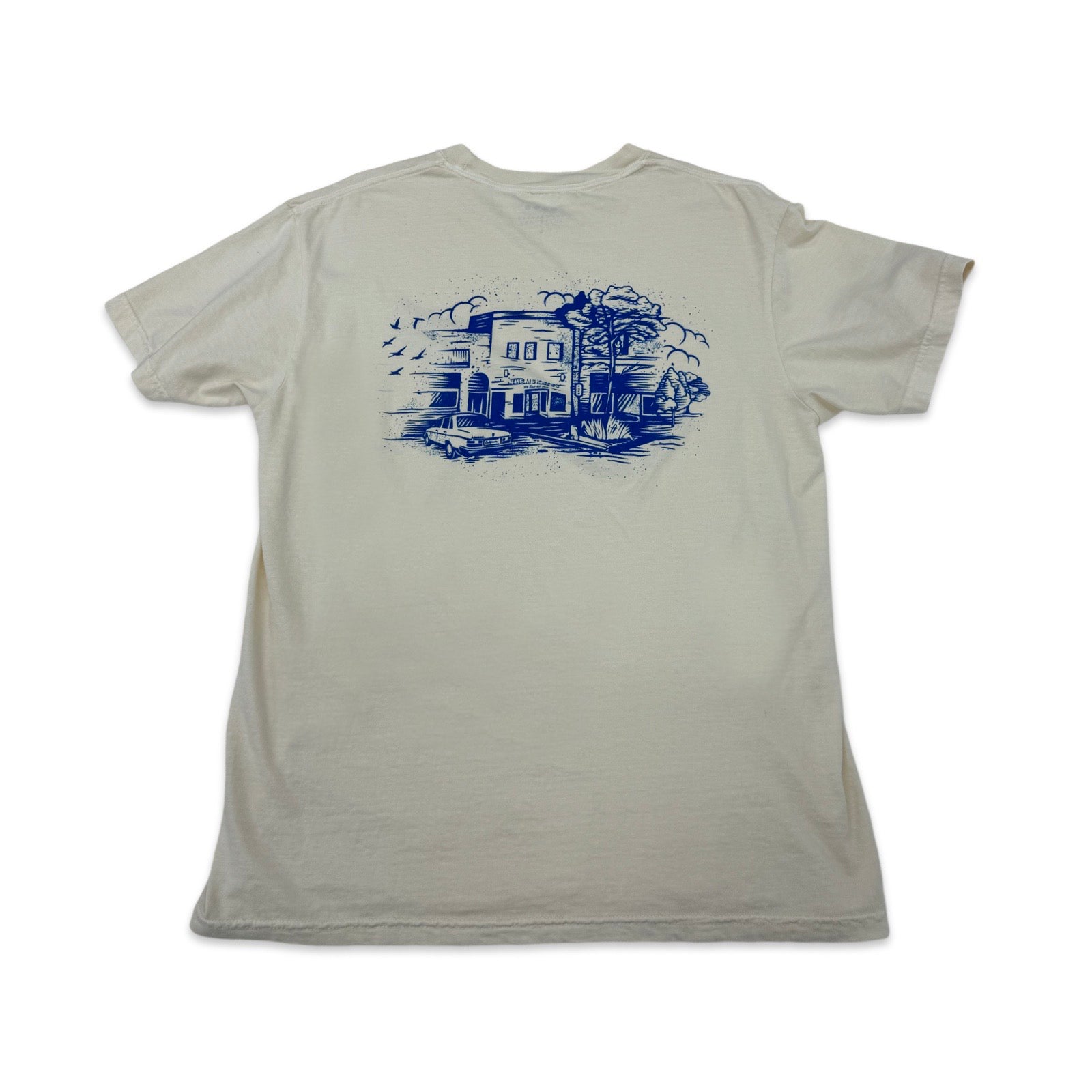 216 EAST 4TH ST. T-SHIRT - CREAM/BLUE